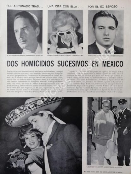 CARTEL ANTIGUO ORIGINAL DE SECCION DE NOTA SOBRE ASESINATO DE RAMON GAY Y AGUSTIN DE ANDA 1961