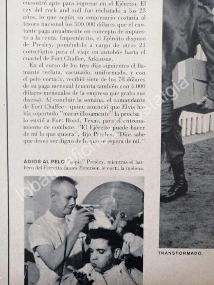 CARTEL ANTIGUO ORIGINAL DE NOTA. ELVIS PRESLEY DEBUTA COMO RECLUTA 1958 - Imagen 2