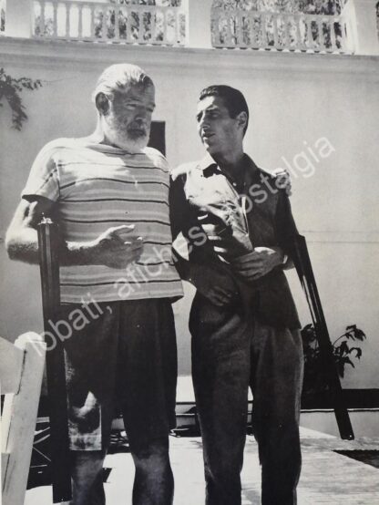 CARTEL ANTIGUO ORIGINAL DE FOTO GRABADO. ERNEST HEMINGWAI Y ANTONIO ORDOÑEZ 1950s / TOROS