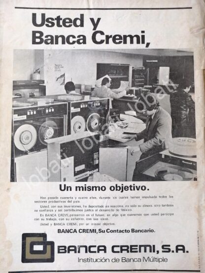 CARTEL ANTIGUO ORIGINAL DE BANCO. BANCA CREMI S.A 1978 /195