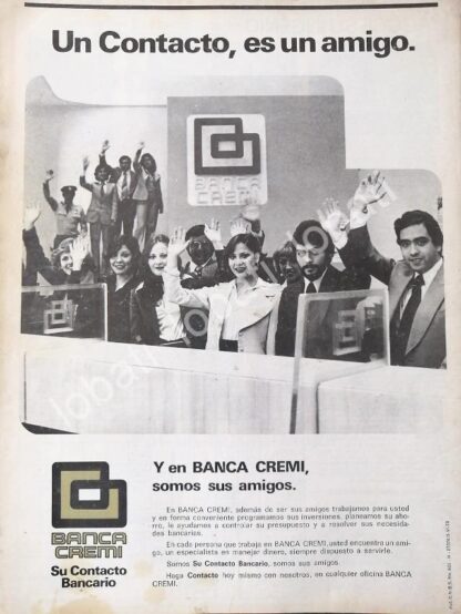 CARTEL ANTIGUO ORIGINAL DE BANCO. BANCA CREMI S.A 1978 /197