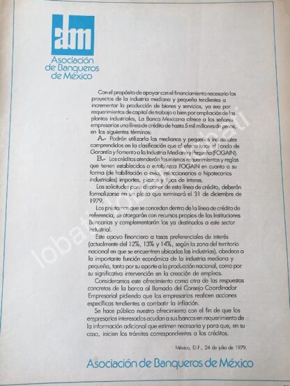 CARTEL ANTIGUO ORIGINAL DE BANCO. ASOCIACION DE BANQUEROS DE MEXICO ANUNCIAN CREDITOS 1979