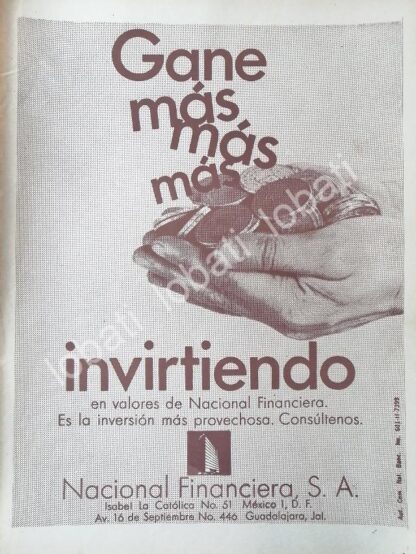 CARTEL ANTIGUO ORIGINAL DE BANCO NACIONAL FINANCIERA 1970 /209