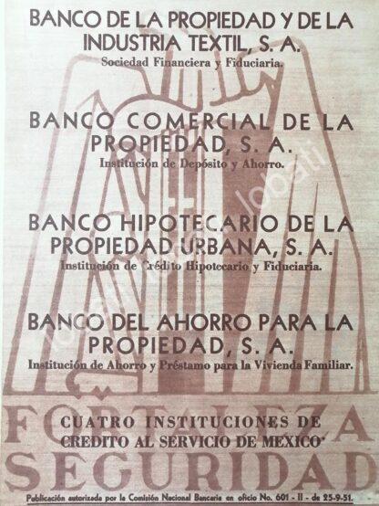 CARTEL ANTIGUO ORIGINAL DE BANCO DE LA PROPIEDAD Y SUS FILIALES 1956 /187 RARO