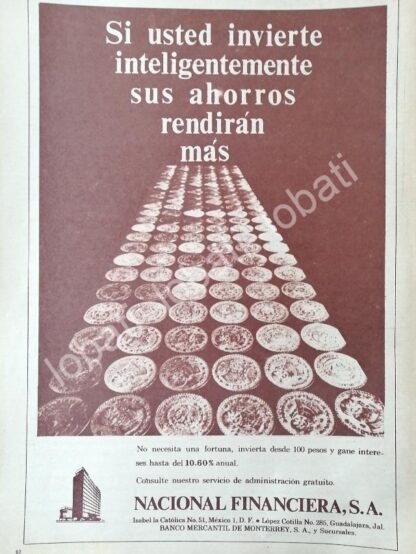 CARTEL ANTIGUO ORIGINAL DE BANCO NACIONAL FINANCIERA 1970 /212