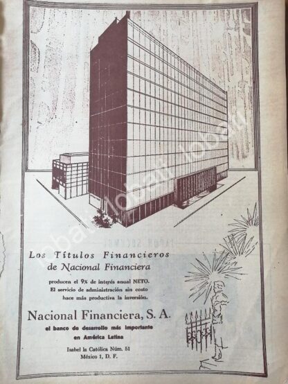 CARTEL ANTIGUO ORIGINAL DE BANCO. NACIONAL FINANCIERA Y SU EDIFICIO 1967 /217