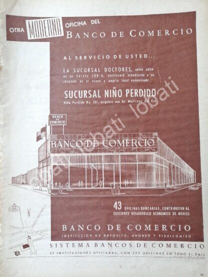 CARTEL ANTIGUO ORIGINAL DE BANCO. BANCOMER INAUGURA SUCURSAL NIÑO PERDIDO 1960 /216