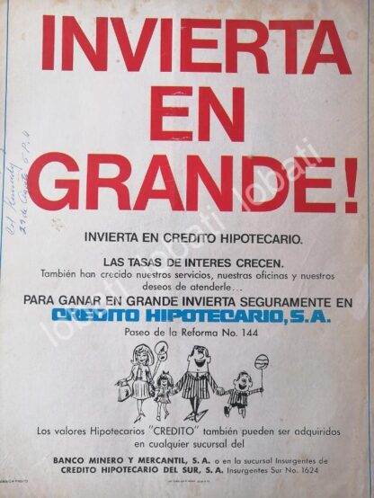 CARTEL ANTIGUO ORIGINAL DE BANCO CREDITO HIPOTECARIO S.A 1972 /192