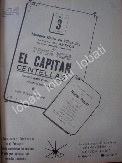 CARTEL ANTIGUO ORIGINAL DE INICIA FILMACION DE LA PELICULA. EL CAPITAN CENTELLAS 1941 / SUPER RARO