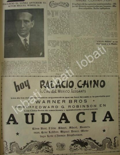 CARTEL ANTIGUO ORIGINAL DE MUERE EL ACTOR MIGUEL WIMER SR. 1941 /N67 Y OTRAS NOTAS