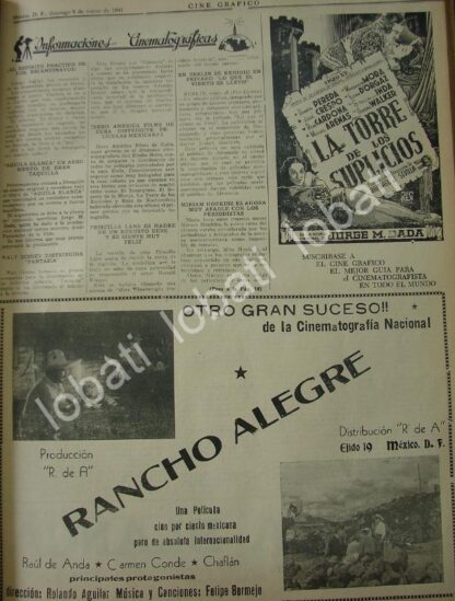 CARTEL ANTIGUO ORIGINAL DE AFICHE DE LA PELICULA. RANCHO ALEGRE 1941 Y LA TORRE DE LOS SUPLICIOS /N69