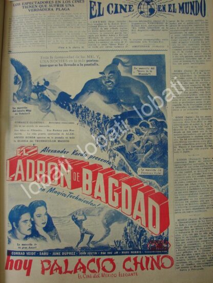 CARTEL ANTIGUO ORIGINAL DE AFICHES DE LA PELICULA EL LADRON DE BAGDAD 1941 /N72