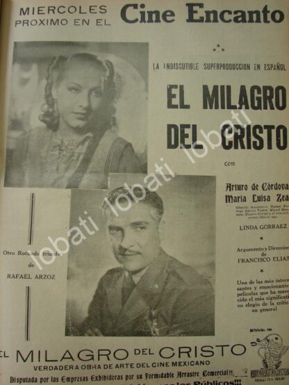 CARTEL ANTIGUO ORIGINAL DE CINE ENCANTO ESTRENA PELICULA EL MILAGRO DE CRISTO 1941 /N76