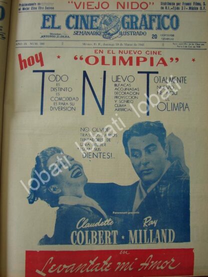 CARTEL ANTIGUO ORIGINAL DE CINE OLIMPIA. PELICULA LEVANTATE MI AMOR. 1941 /N77 (Arise, My Love )