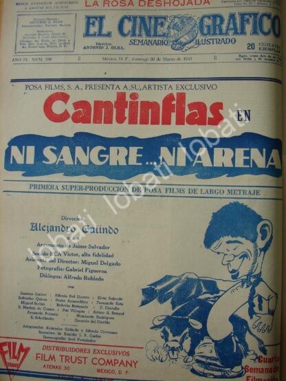 CARTEL ANTIGUO ORIGINAL DE FILMANDO NI SANGRE NI ARENA 1941 CANTINFLAS, ESTRENO /83