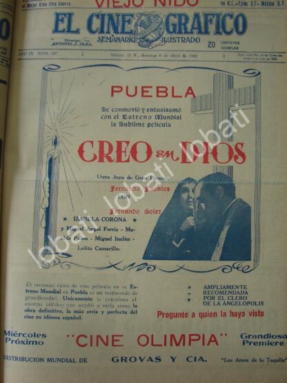 CARTEL ANTIGUO ORIGINAL DE ESTRENO. PELICULA CREO EN DIOS 1941 CINE OLIMPIA /84