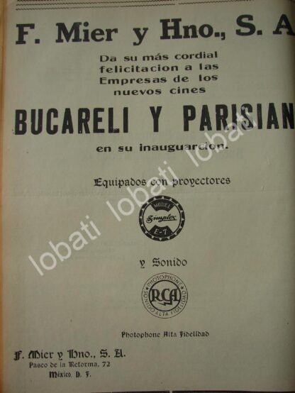 CARTEL ANTIGUO ORIGINAL DE PRODUCTORAS FELICITAN POR INAUGURACION DEL CINE BUCARELI 1941 /84 - Imagen 2