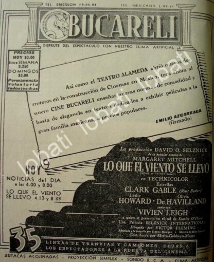 CARTEL ANTIGUO ORIGINAL DE INAUGURAN EL CINE BUCARELI 1941 /N85