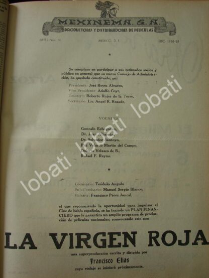 CARTEL ANTIGUO ORIGINAL DE FILMS MEXINEMA S.A ANUNCIA PELICULA. LA VIRGEN ROJA 1941 RARO