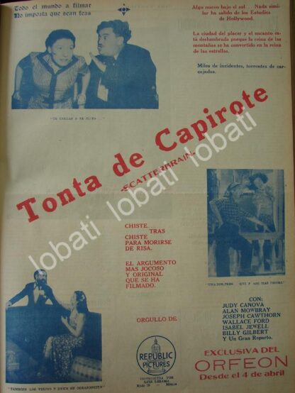 CARTEL ANTIGUO ORIGINAL DE PELICULA. TONTA DE CAPIROTE 1941 (SCATTERBRAIN) RARO