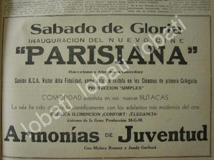 CARTEL ANTIGUO ORIGINAL DE INAUGURAN EL CINE PARISINA 1941 /N91 - Imagen 2