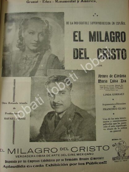 CARTEL ANTIGUO ORIGINAL DE PELICULA EL MILGARO DEL CRISTO, ESTRENO 1941 /N92