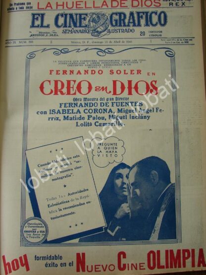 CARTEL ANTIGUO ORIGINAL DE PELICULA CREO EN DIOS 1941 FERNANDO SOLER /N94