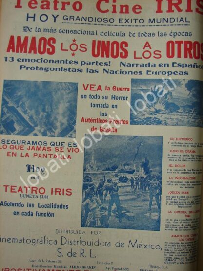 CARTEL ANTIGUO ORIGINAL DE CINE TEATRO IRIS .PELICULA AMAOS LOS UNOS A LOS OTROS /N98 SGM