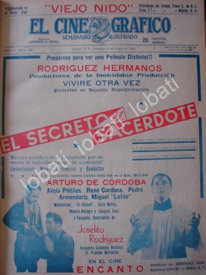 CARTEL ANTIGUO ORIGINAL DE ESTRENO DE LA PELICULA EL SECRETO DEL SACERDOTE 1941