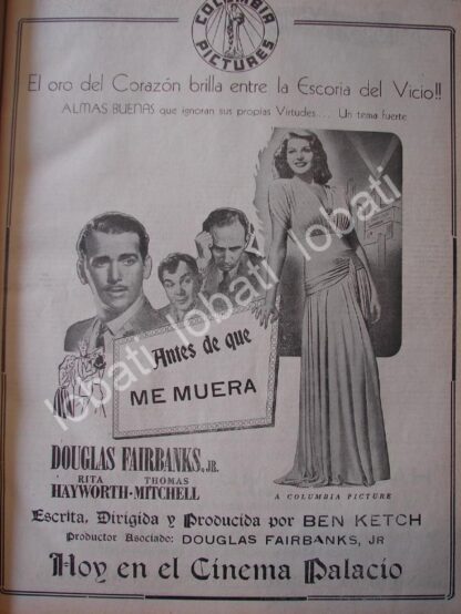 CARTEL ANTIGUO ORIGINAL DE ESTRENO DE LA PELICULA ANTES DE QUE ME MUERA 1941 /RARO