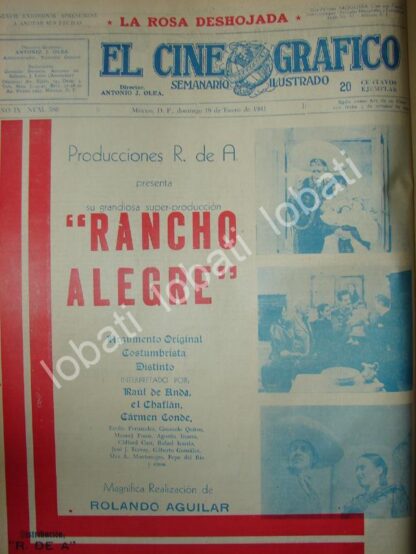 CARTEL ANTIGUO ORIGINAL DE PUBLICIDAD ESTRENO DE PELICULA RANCHO ALEGRE 1941 /2