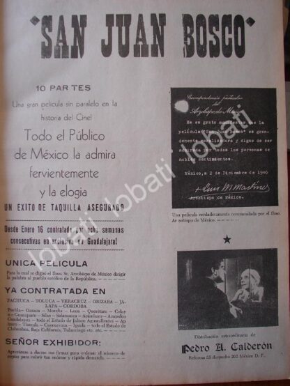 CARTEL ANTIGUO ORIGINAL DE PELICULA SAN JUAN BOSCO 1941, AVALADA POR ARZOBISPO DE MEXICO /V2