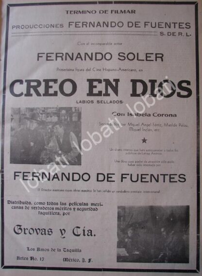 CARTEL ANTIGUO ORIGINAL DE SE TERMINA DE FILMAR PELICULA. CREO EN DIOS 1941 /2