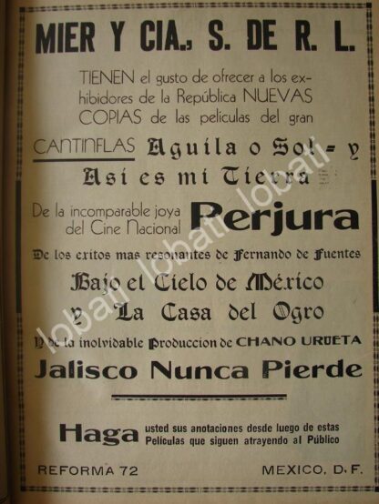 CARTEL ANTIGUO ORIGINAL DE PRODUCTORA FERNANDO MIER Y CIA 1941