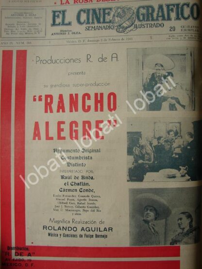 CARTEL ANTIGUO ORIGINAL DE PUBLICIDAD ESTRENO DE PELICULA RANCHO ALEGRE 1941V2