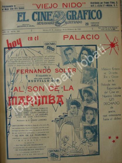 CARTEL ANTIGUO ORIGINAL DE ESTRENO DE LA PELICULA AL SON DE LA MARIMBA 1941