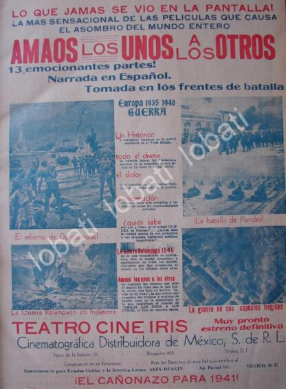 CARTEL ANTIGUO ORIGINAL DE CINE IRIS, PELICULA AMAOS LOS UNOS A LOS OTROS 1941 /SGM