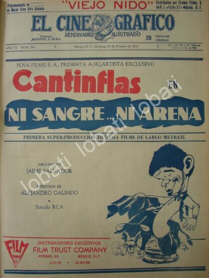 CARTEL ANTIGUO ORIGINAL DE AFICHE DE LA PELICULA NI SANGRE NI ARENA, CANTINFLAS 1941