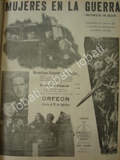 CARTEL ANTIGUO ORIGINAL DE AFICHE DE LA PELICULA MUJERES EN LA GUERRA 1941 SGM RARO