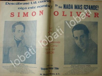 CARTEL ANTIGUO ORIGINAL DE AFICHE DE PRE ESTRENO PELICULA SIMON BOLIVAR 1941