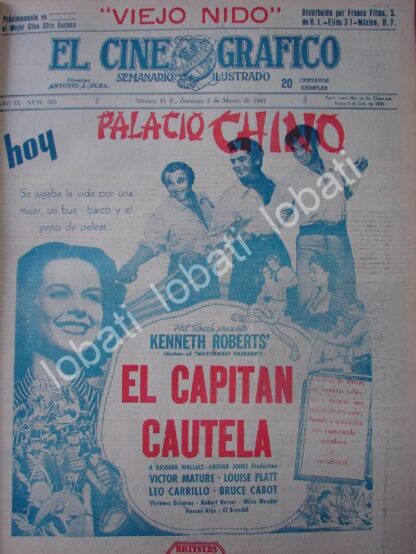 CARTEL ANTIGUO ORIGINAL DE AFICHE ESTRENO DE LA PELICULA EL CAPITAN CAUTELA 1941 /N60