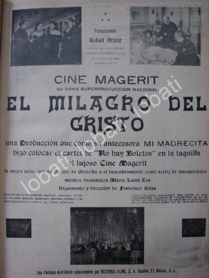 CARTEL ANTIGUO ORIGINAL DE AFICHE DE LA PELICULA EL MILAGRO DEL CRISTO 1941 /N61