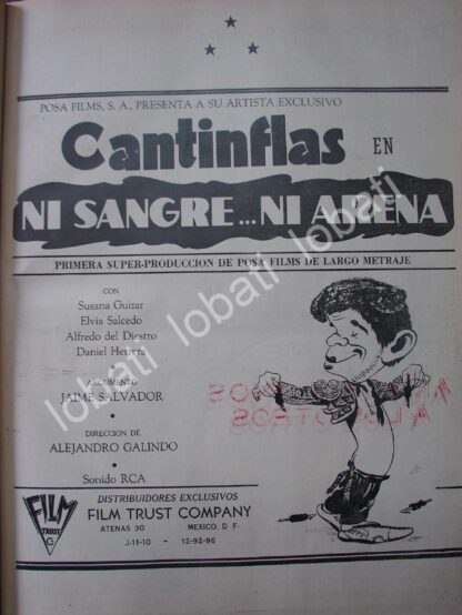 CARTEL ANTIGUO ORIGINAL DE AFICHE DE LA PELICULA NI SANGRE NI ARENA, CANTINFLAS 1941 /N62