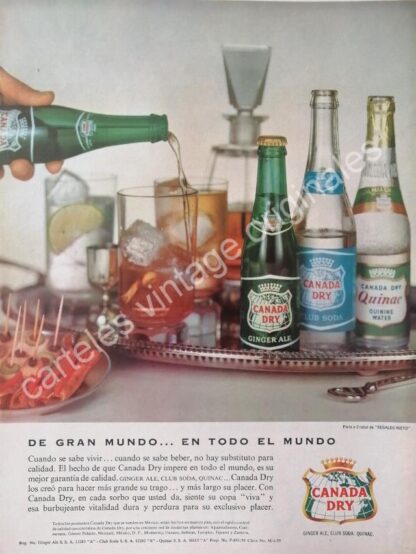 CARTEL ANTIGUO ORIGINAL DE REFRESCO CANADA DRY. SPUR Y GINGER ALE 1959 /2