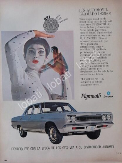 CARTEL ANTIGUO ORIGINAL DE AUTOS CHRYSLER PLYMOUTH 1968 /143 GRANDE