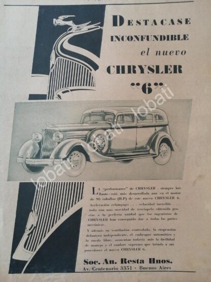 CARTEL ANTIGUO ORIGINAL DE AUTOS CHRYSLER 6 COUPE 1934 / N88