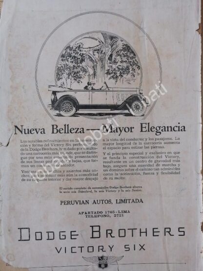 CARTEL ANTIGUO ORIGINAL DE AUTOS DODGE BROTHERS VICTOR SIX 1928 / RARO/ N85