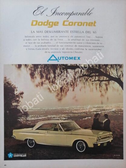 CARTEL ANTIGUO ORIGINAL DE AUTOS CHRYSLER DODGE CORONET 1965 / N79