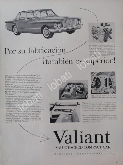 CARTEL ANTIGUO ORIGINAL DE AUTOS CHRYSLER DODGE VALIANT 1960s / N78