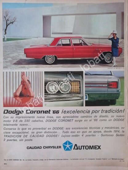 CARTEL ANTIGUO ORIGINAL DE AUTOS CHRYSLER DODGE CORONET 230 /1966 /152